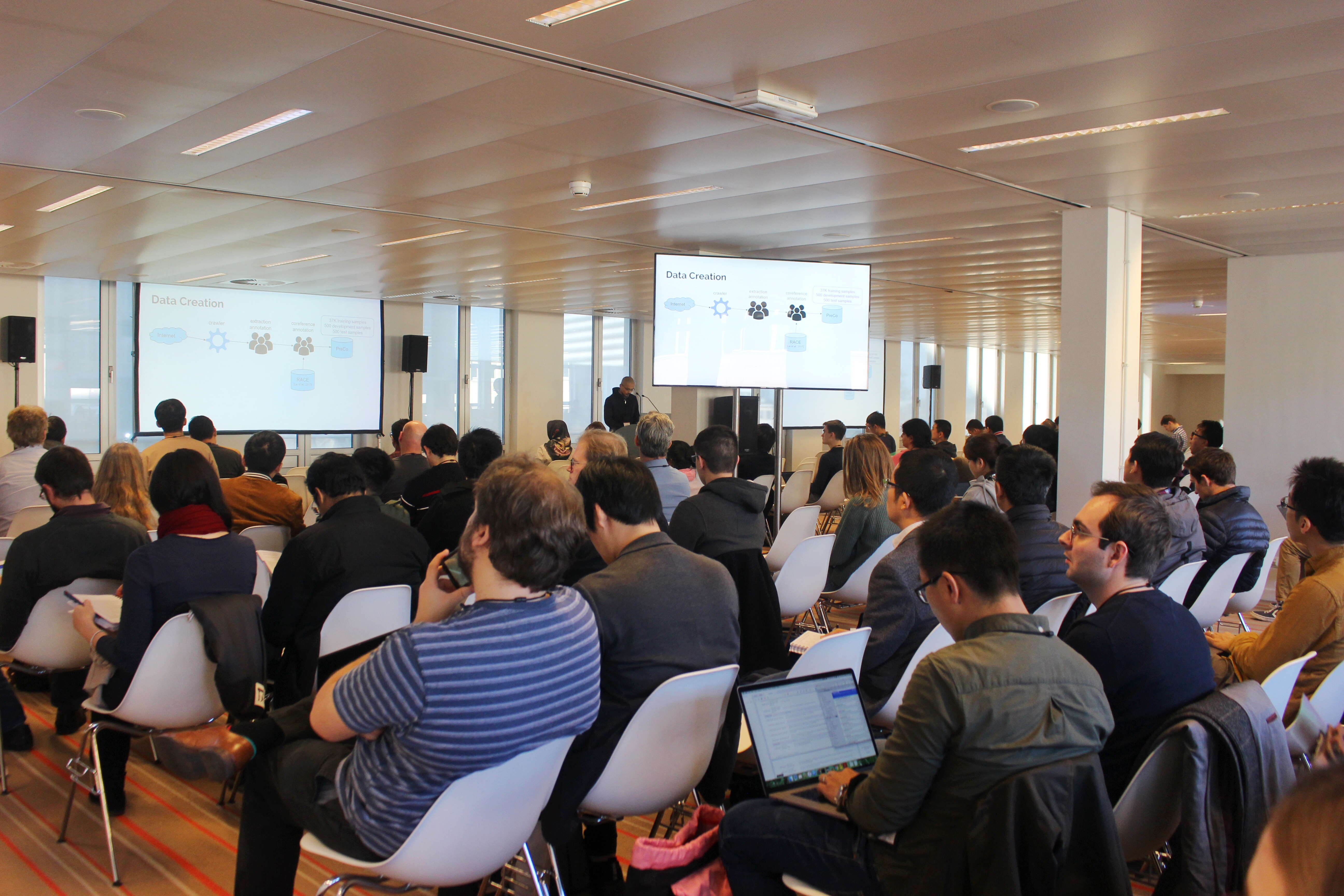 YITU gives the presentation at EMNLP 2018 in Brussels, Belgium, Nov. 2.